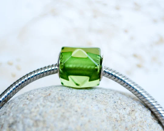 Natural Caribbean Green Polyhedron Amber Faceted Beads with Sterling Sliver Core