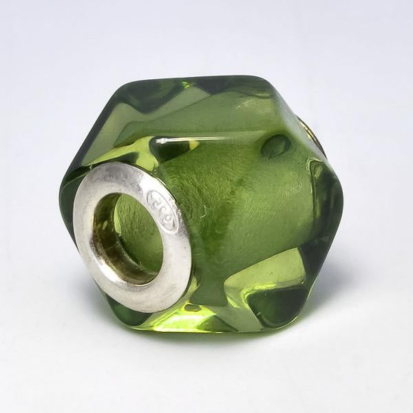 Natural Caribbean Green Polyhedron Amber Faceted Beads with Sterling Sliver Core