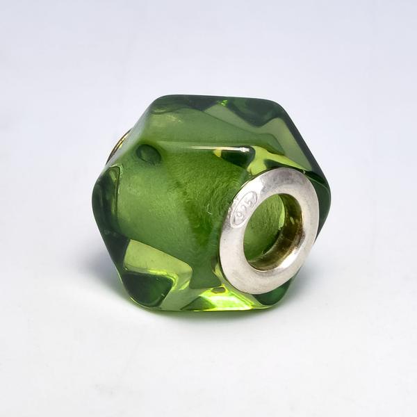 Natural Caribbean Green Polyhedron Amber Faceted Beads with Sterling Sliver Core