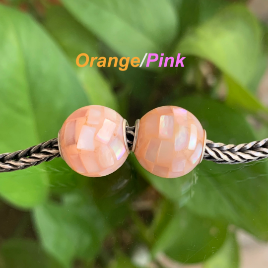 Ampearlbeads Charming Mother of Pearl Beads Mosaic Round Shell Beads White with Silver Core for European Bracelets or Bangles