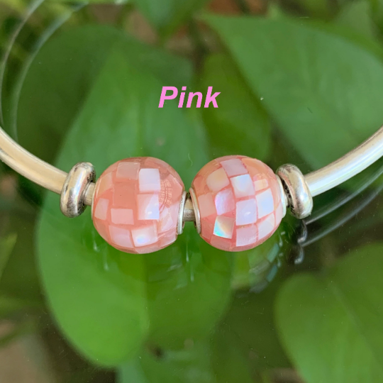 Ampearlbeads Charming Mother of Pearl Beads Mosaic Round Shell Beads White with Silver Core for European Bracelets or Bangles