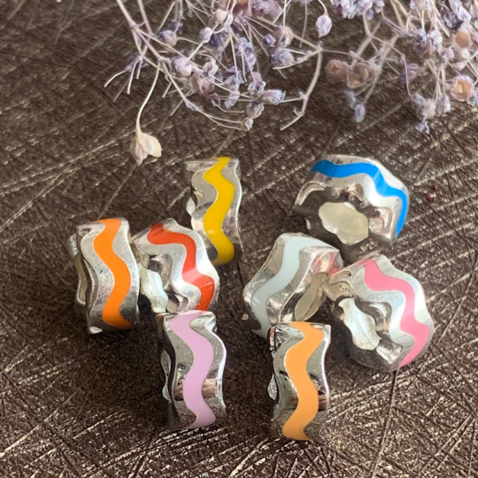 Ampearlbeads Colourful Wavy Line 925 Silver Stoppers for European Trollbeads Bracelets and Some of the Pandora Bangles