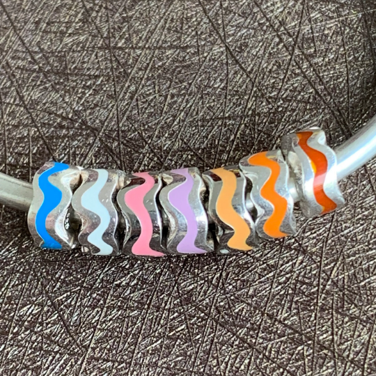 Ampearlbeads Colourful Wavy Line 925 Silver Stoppers for European Trollbeads Bracelets and Some of the Pandora Bangles