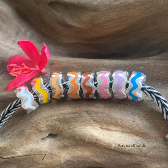 Ampearlbeads Colourful Wavy Line 925 Silver Stoppers for European Trollbeads Bracelets and Some of the Pandora Bangles