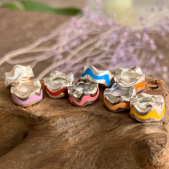 Ampearlbeads Colourful Wavy Line 925 Silver Stoppers for European Trollbeads Bracelets and Some of the Pandora Bangles