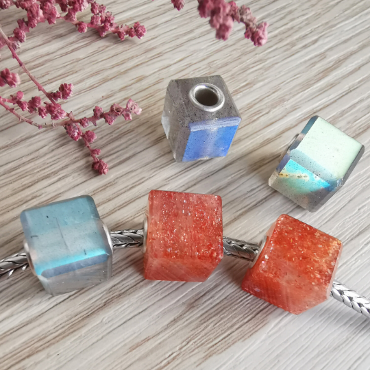 Cube Square Beads Labradorite Sunstone Aquamarine Moonstone Pink Opal beads for Trollbeads Bracelets