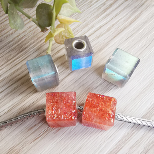 Cube Square Beads Labradorite Sunstone Aquamarine Moonstone Pink Opal beads for Trollbeads Bracelets