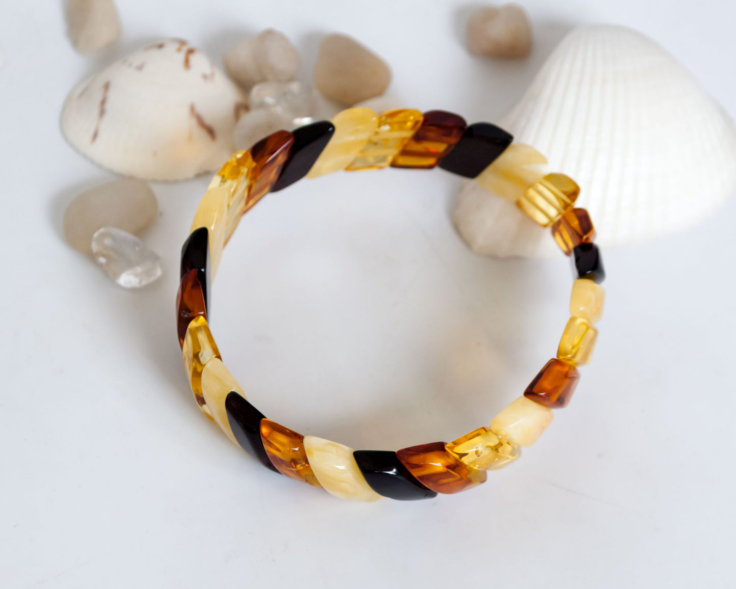 Handmade Cognac Color Bracelet with Polished Natural Amber Gemstone Beads
