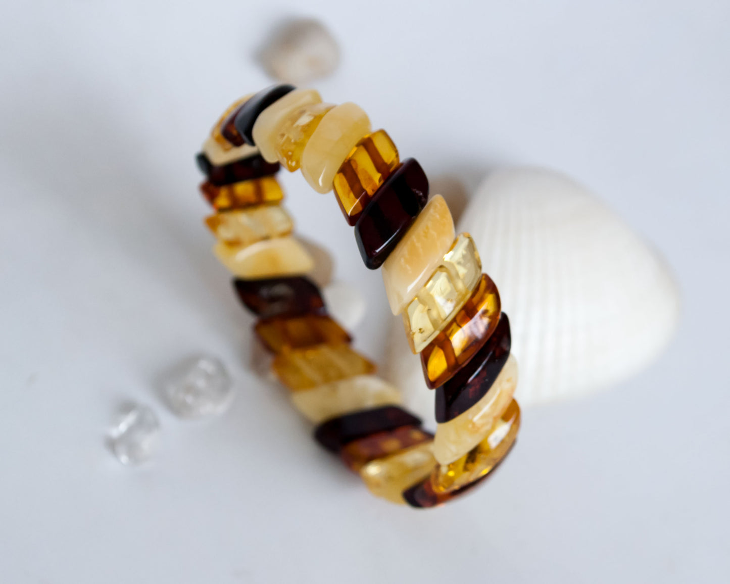 Handmade Cognac Color Bracelet with Polished Natural Amber Gemstone Beads