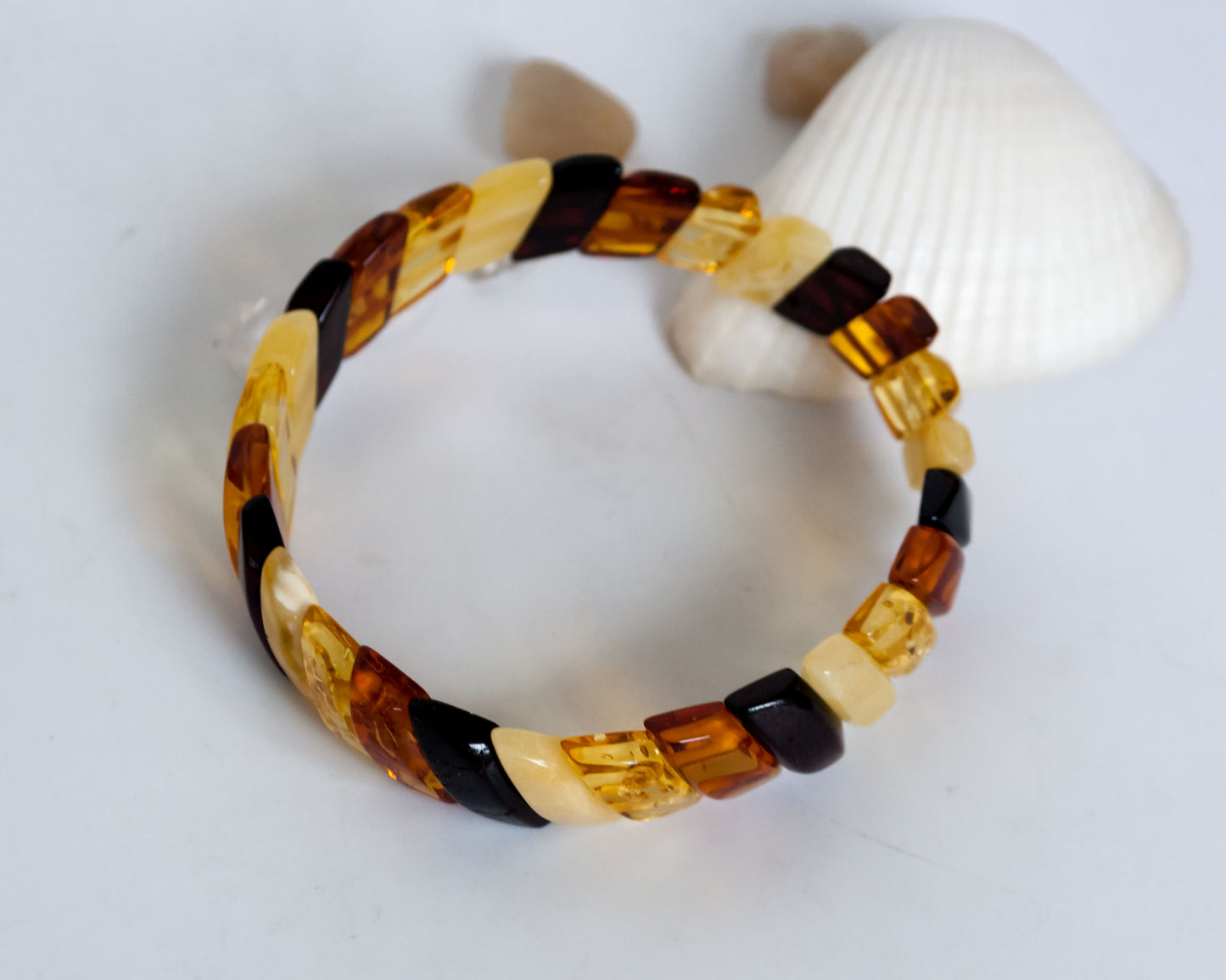 Handmade Cognac Color Bracelet with Polished Natural Amber Gemstone Beads