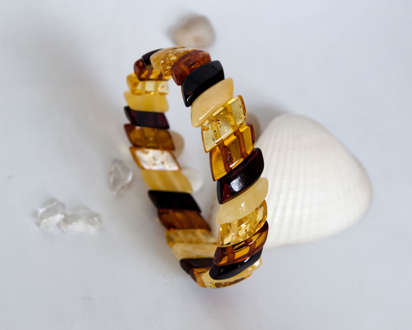 Handmade Cognac Color Bracelet with Polished Natural Amber Gemstone Beads