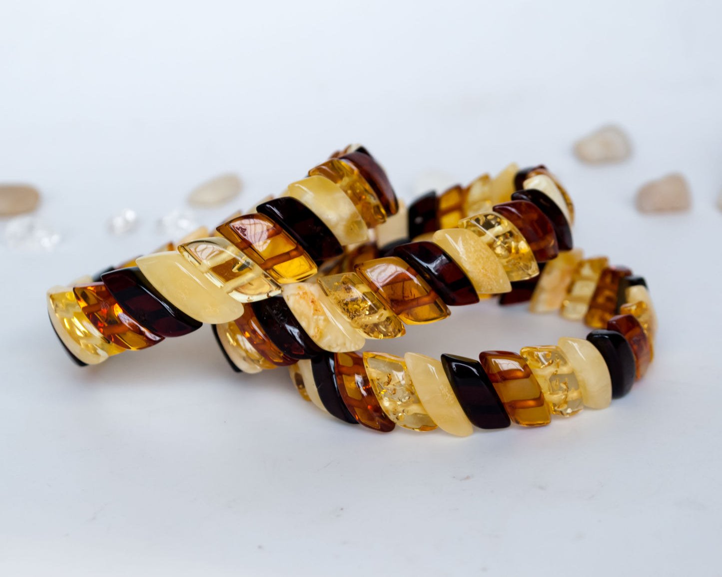 Handmade Cognac Color Bracelet with Polished Natural Amber Gemstone Beads