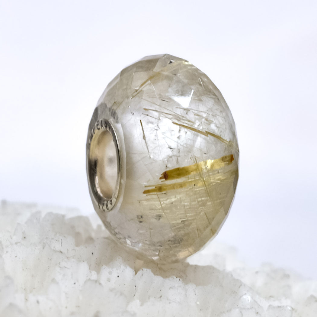 Faceted Golden Rutilite Quartz Bead with Sterling Silver Core for European Charm