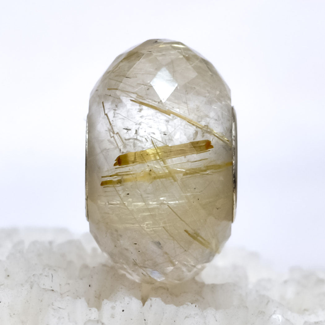 Faceted Golden Rutilite Quartz Bead with Sterling Silver Core for European Charm
