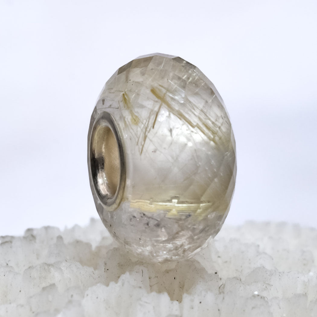 Faceted Golden Rutilite Quartz Bead with Sterling Silver Core for European Charm