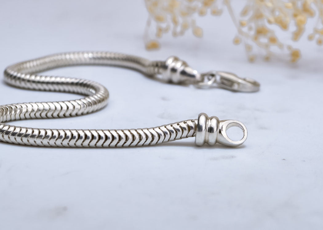 Sterling Plated Silver Bracelet with Basic Clasp Snake Chain Suitable for Pendants and Charms