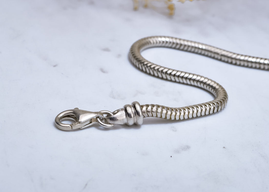 Sterling Plated Silver Bracelet with Basic Clasp Snake Chain Suitable for Pendants and Charms
