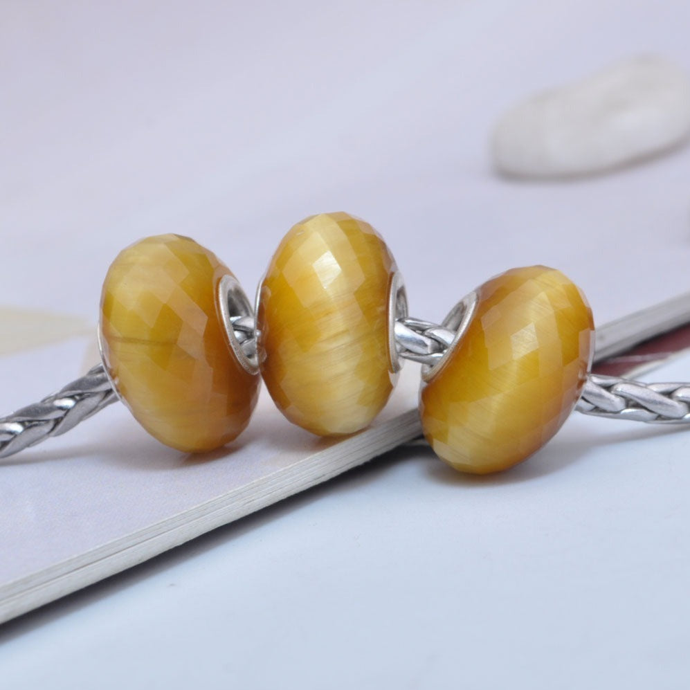 Yellow Golden Faceted Tiger's Eye Gemstone with Sliver Core for European Charms Bracelets