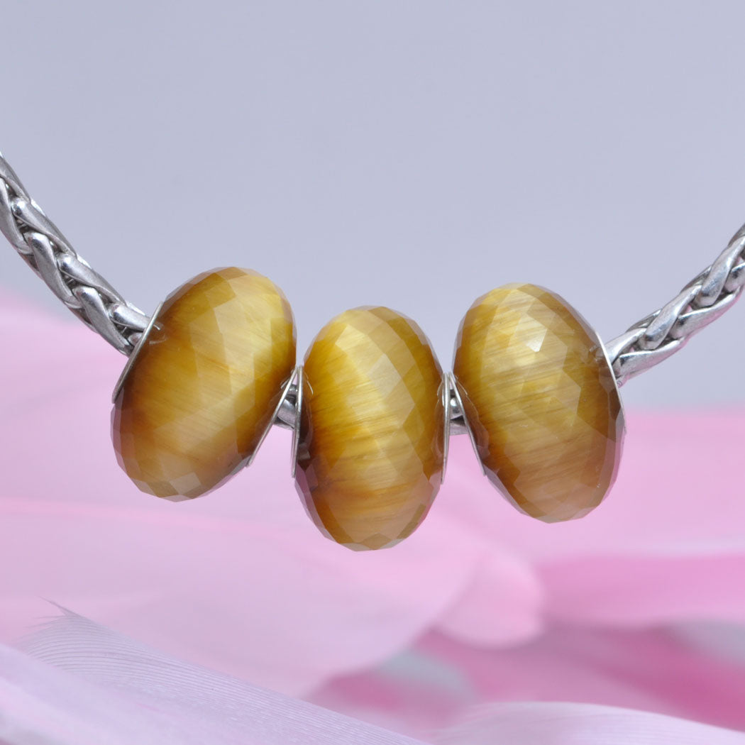 Yellow Golden Faceted Tiger's Eye Gemstone with Sliver Core for European Charms Bracelets