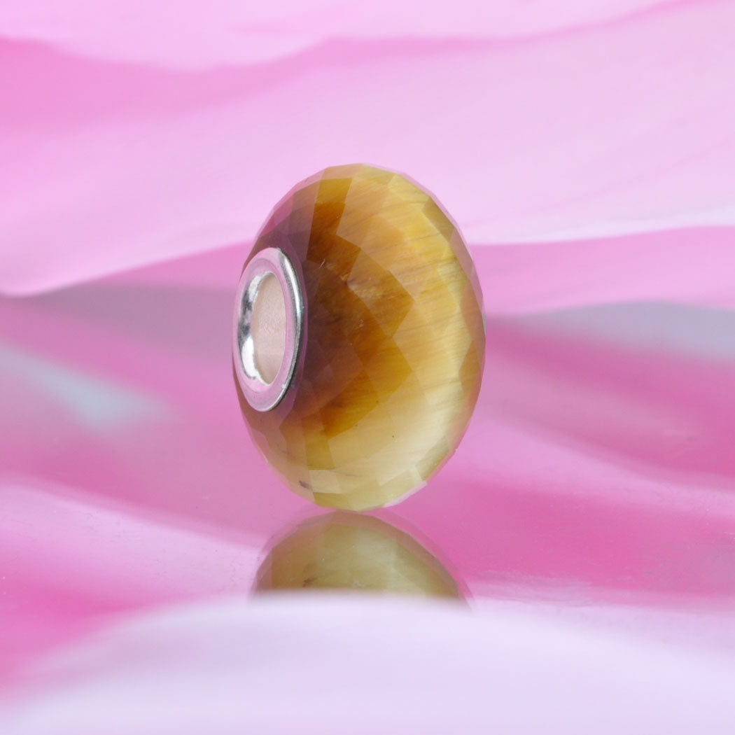 Yellow Golden Faceted Tiger's Eye Gemstone with Sliver Core for European Charms Bracelets