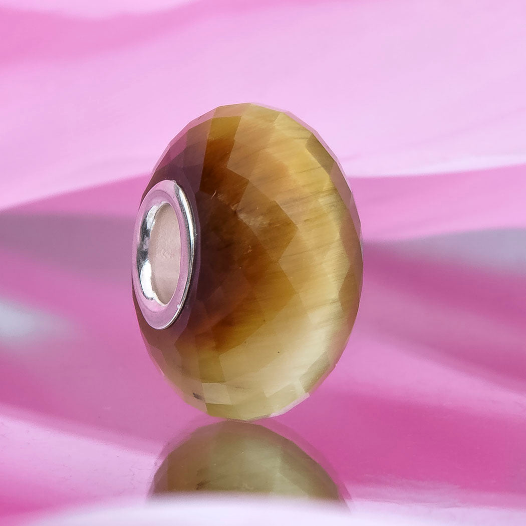 Yellow Golden Faceted Tiger's Eye Gemstone with Sliver Core for European Charms Bracelets