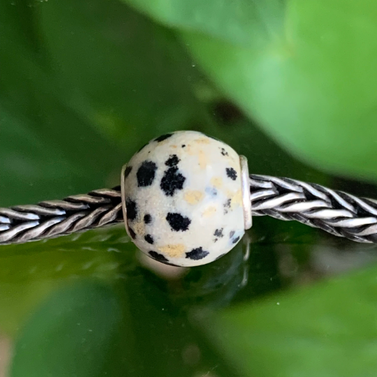 Awsome Dalmation Jasper Beads Gemstone Artisan Beads with Small Silver Core Fit for European Charm Trollbeads Bracelet or Pandora Bangle