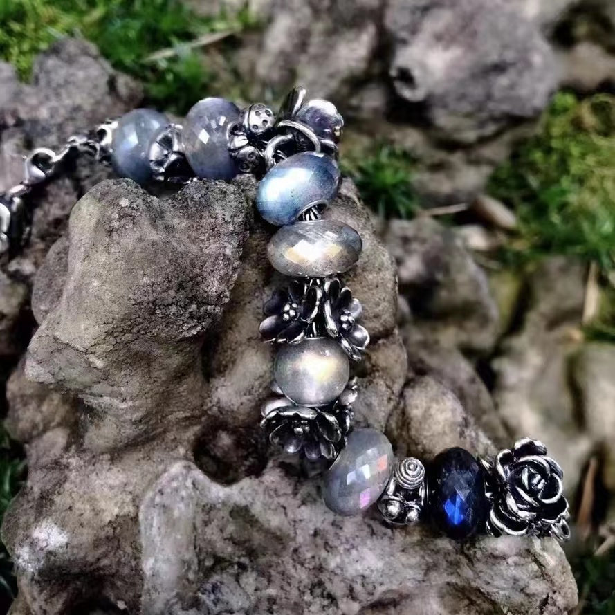 Gergous Faceted Dark Black Labradorite Beads With Blue Flash Gemstone Beads Fit for Charm European Bracelets