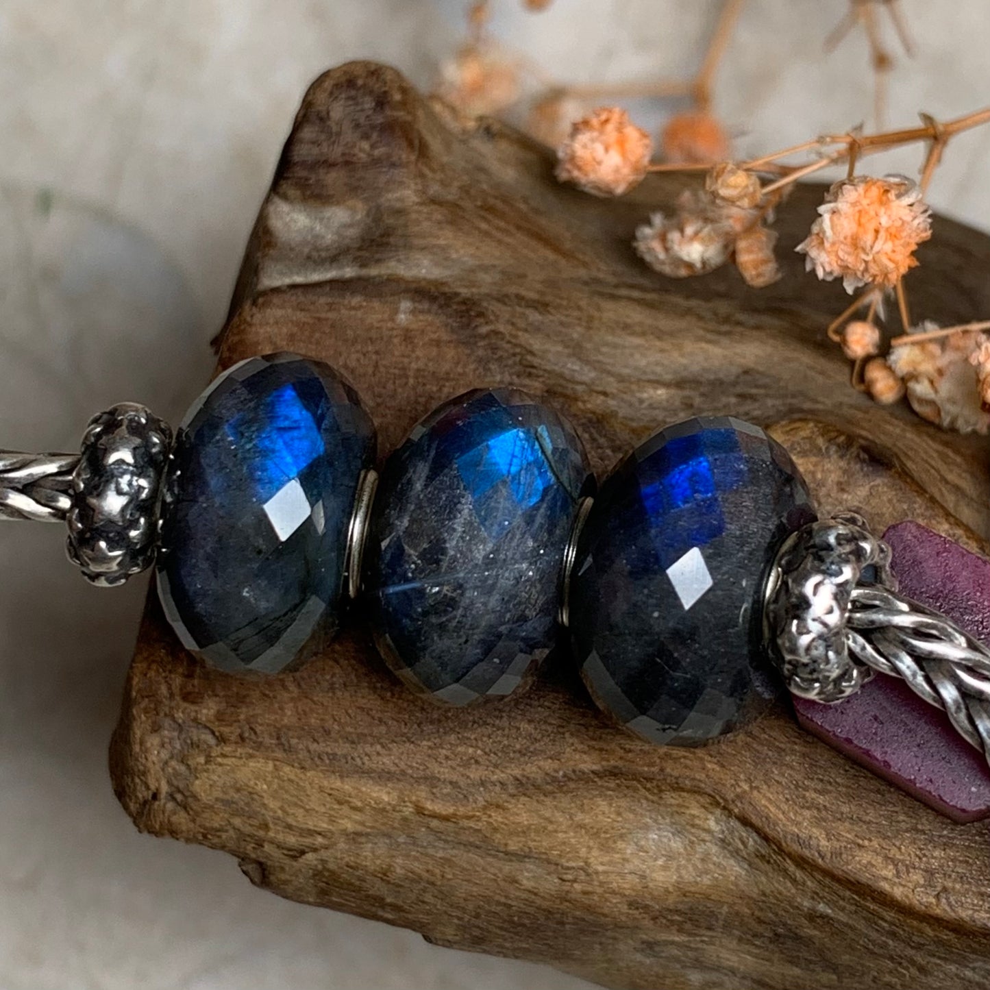 Gergous Faceted Dark Black Labradorite Beads With Blue Flash Gemstone Beads Fit for Charm European Bracelets