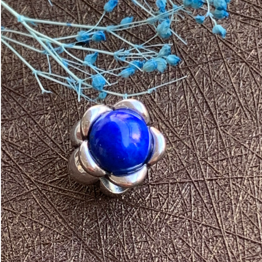 Double-sided Gemstone Silver Flower Charm Beads Lapis Lazuli Rodolite Opal for European Trollbeads Pandora Bracelets and Bangles