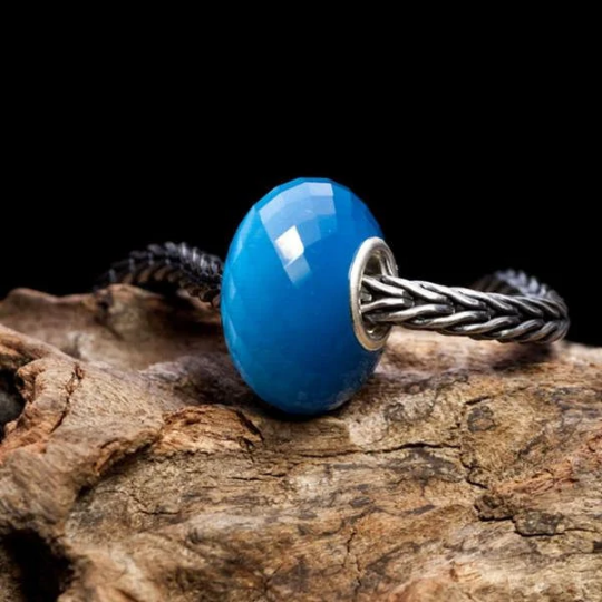 Faceted Blue Cat's Eye Gemstone Cat Eye Bead with Sterling Silver Core for European Charm Bracelets