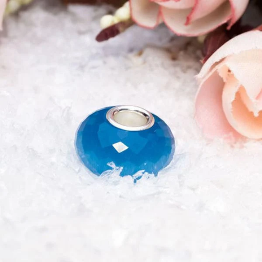 Faceted Blue Cat's Eye Gemstone Cat Eye Bead with Sterling Silver Core for European Charm Bracelets