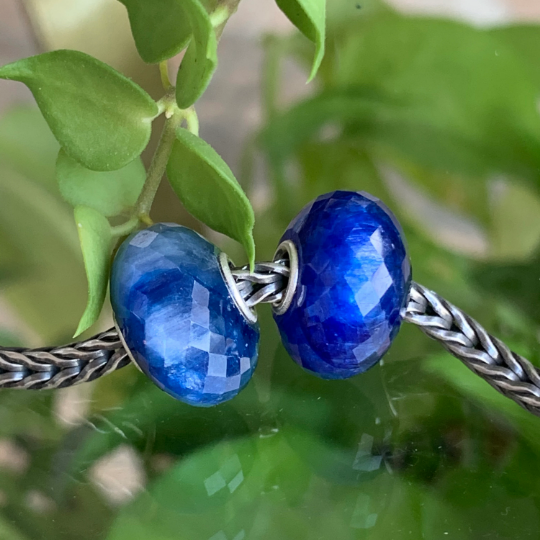 Natural Gemstone Beads Faceted Blue Kyanite Cyanite Disthene beads with Silver Core for European Charm Trollbeads Bracelet or Pandora Bangle