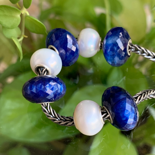 Natural Gemstone Beads Faceted Blue Kyanite Cyanite Disthene beads with Silver Core for European Charm Trollbeads Bracelet or Pandora Bangle