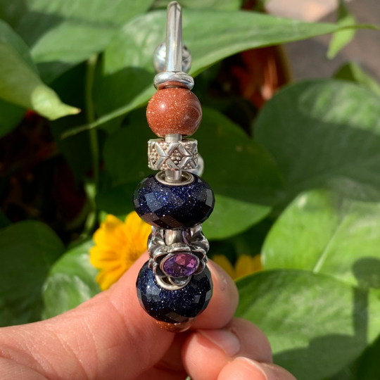 Ampearlbeads Faceted Blue Sand Stone Bead with Sterling Silver Core for European Charms Bracelets