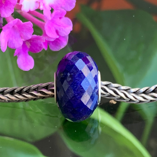 Elegant Faceted Blue Sodalite Beads with Silver Core for European Trollbeads Bracelets or Pandora Bangles