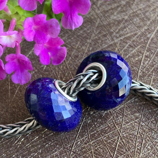 Elegant Faceted Blue Sodalite Beads with Silver Core for European Trollbeads Bracelets or Pandora Bangles