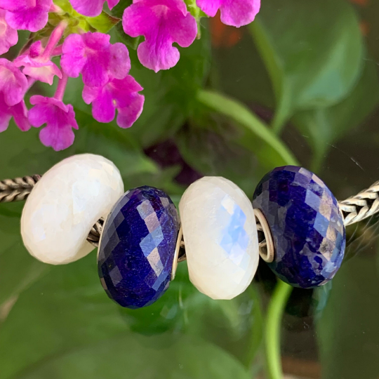Elegant Faceted Blue Sodalite Beads with Silver Core for European Trollbeads Bracelets or Pandora Bangles