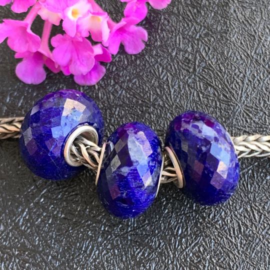 Elegant Faceted Blue Sodalite Beads with Silver Core for European Trollbeads Bracelets or Pandora Bangles