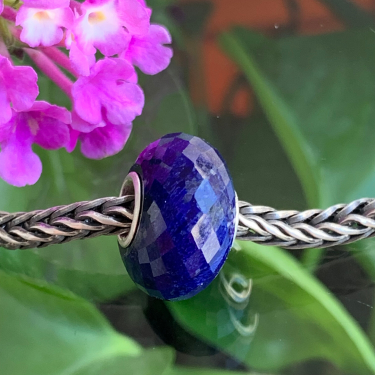 Elegant Faceted Blue Sodalite Beads with Silver Core for European Trollbeads Bracelets or Pandora Bangles