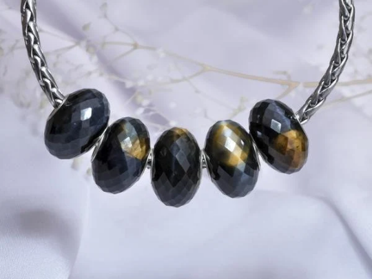 Faceted Blue Tiger's Eye Gemstone Bead with Sliver Core for European Charm Bracelets