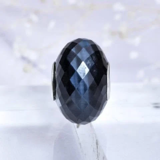 Faceted Blue Tiger's Eye Gemstone Bead with Sliver Core for European Charm Bracelets