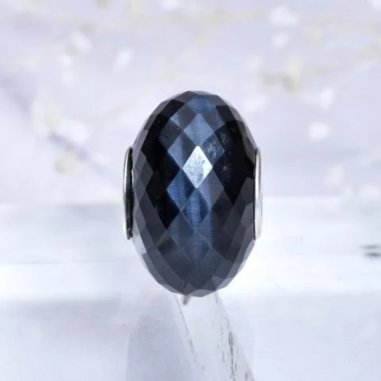Faceted Blue Tiger's Eye Gemstone Bead with Sliver Core for European Charm Bracelets