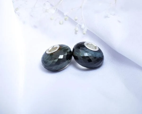 Faceted Blue Tiger's Eye Gemstone Bead with Sliver Core for European Charm Bracelets