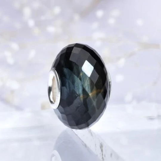 Faceted Blue Tiger's Eye Gemstone Bead with Sliver Core for European Charm Bracelets