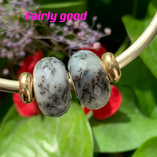 Cute Faceted Dendritic Agate Gemstone Bead Milky White Dendritic Agate with Sterling Silver Core for European Charm Bracelets Inactive Photos