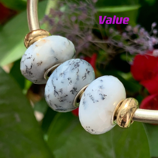 Cute Faceted Dendritic Agate Gemstone Bead Milky White Dendritic Agate with Sterling Silver Core for European Charm Bracelets Inactive Photos