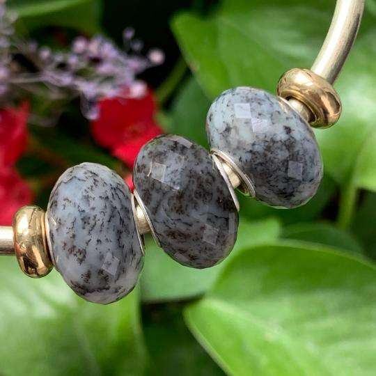 Cute Faceted Dendritic Agate Gemstone Bead Milky White Dendritic Agate with Sterling Silver Core for European Charm Bracelets Inactive Photos