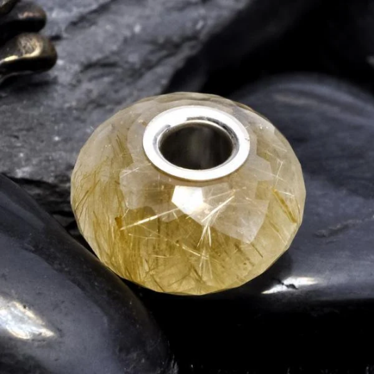 Faceted Golden or Copper Rutilated Quartz Beads with Big Hole for European Bracelets