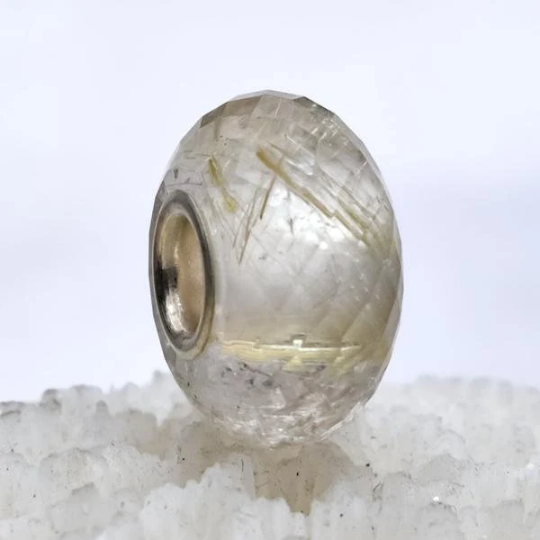 Faceted Golden or Copper Rutilated Quartz Beads with Big Hole for European Bracelets
