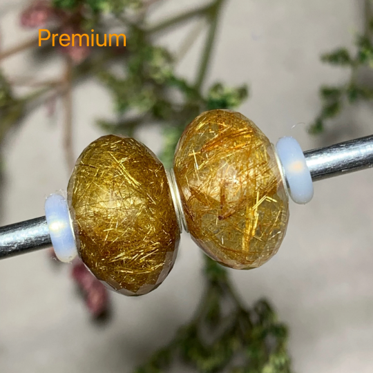 Faceted Golden or Copper Rutilated Quartz Beads with Big Hole for European Bracelets